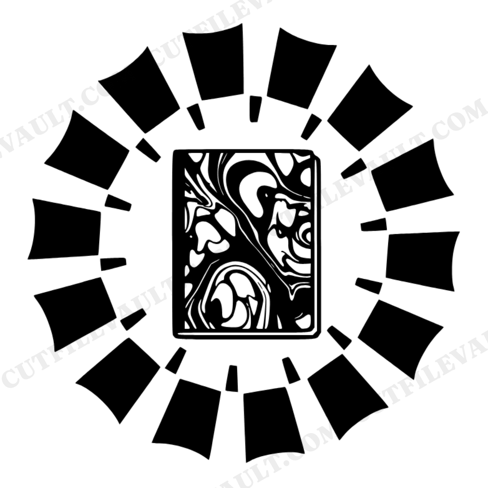 Spinning Composition Notebook SVG PNG, Vintage Botanical Back to School Radial Burst Cut File, view 1