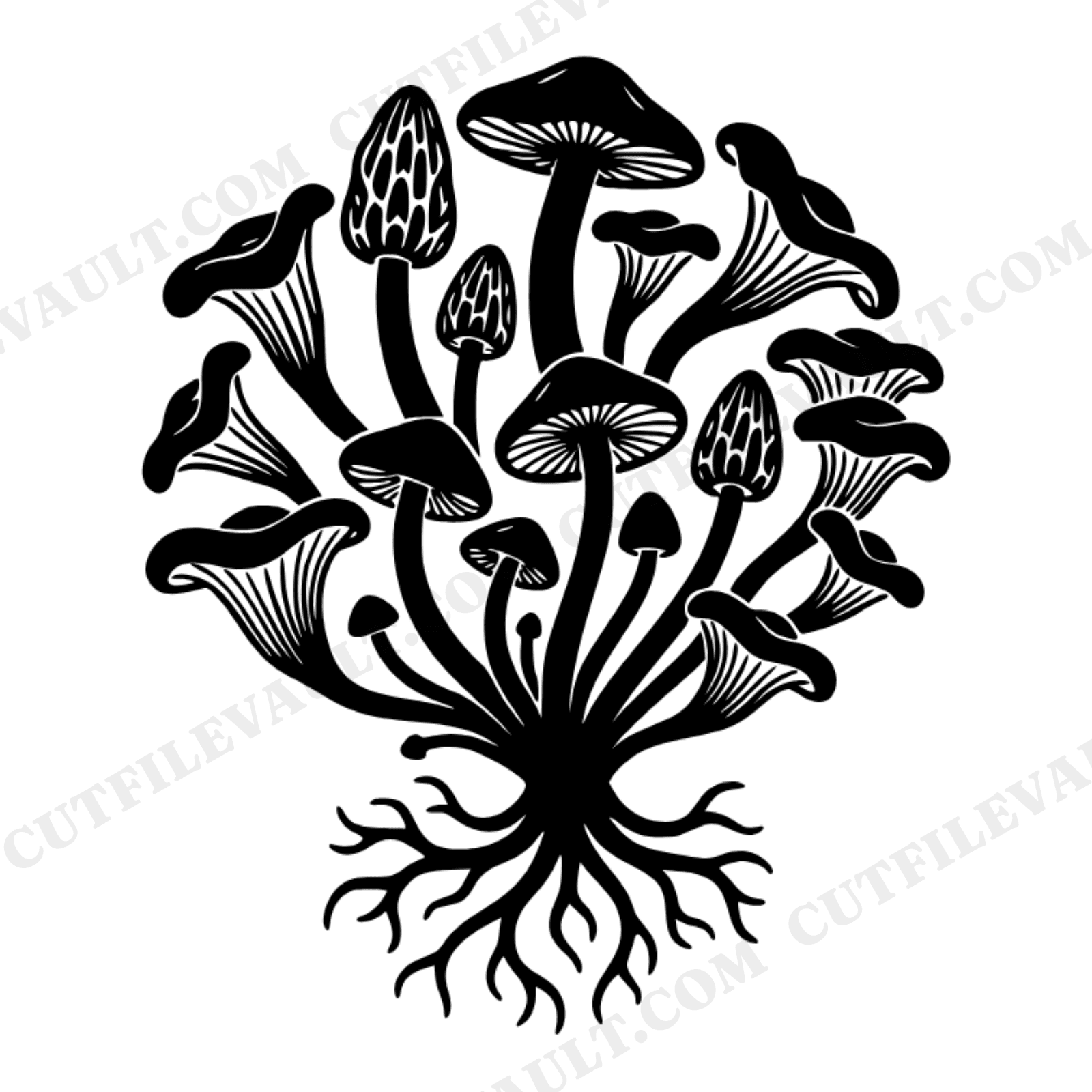 Spiral Mushroom Cluster SVG PNG, Mycelium Base Cut File, Boho Foraged Fungi Design for Cricut, view 1