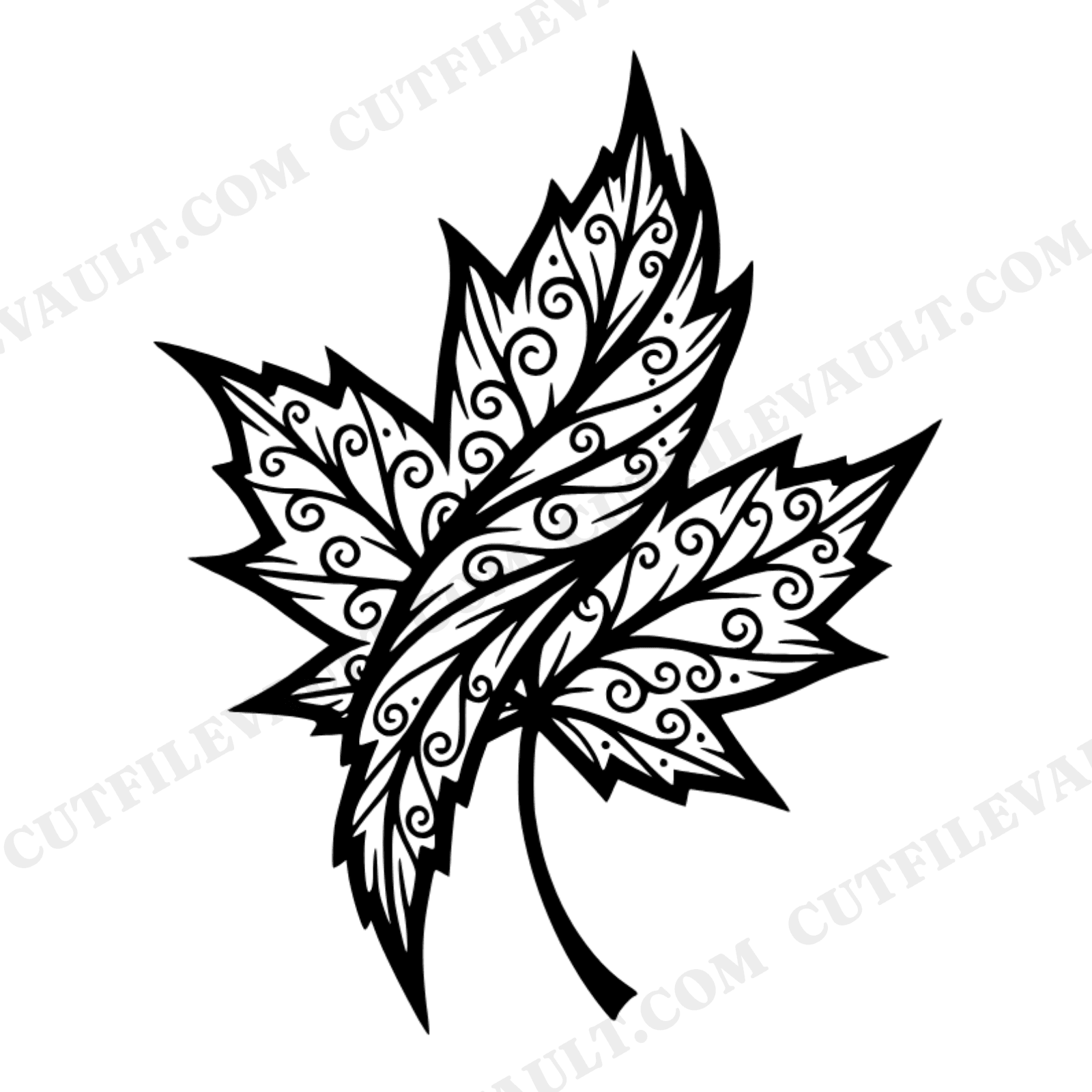 Spiraling Maple Leaf SVG PNG, Autumn Fall Leaf Cut File, Vintage Botanical Folk Art Design, view 1