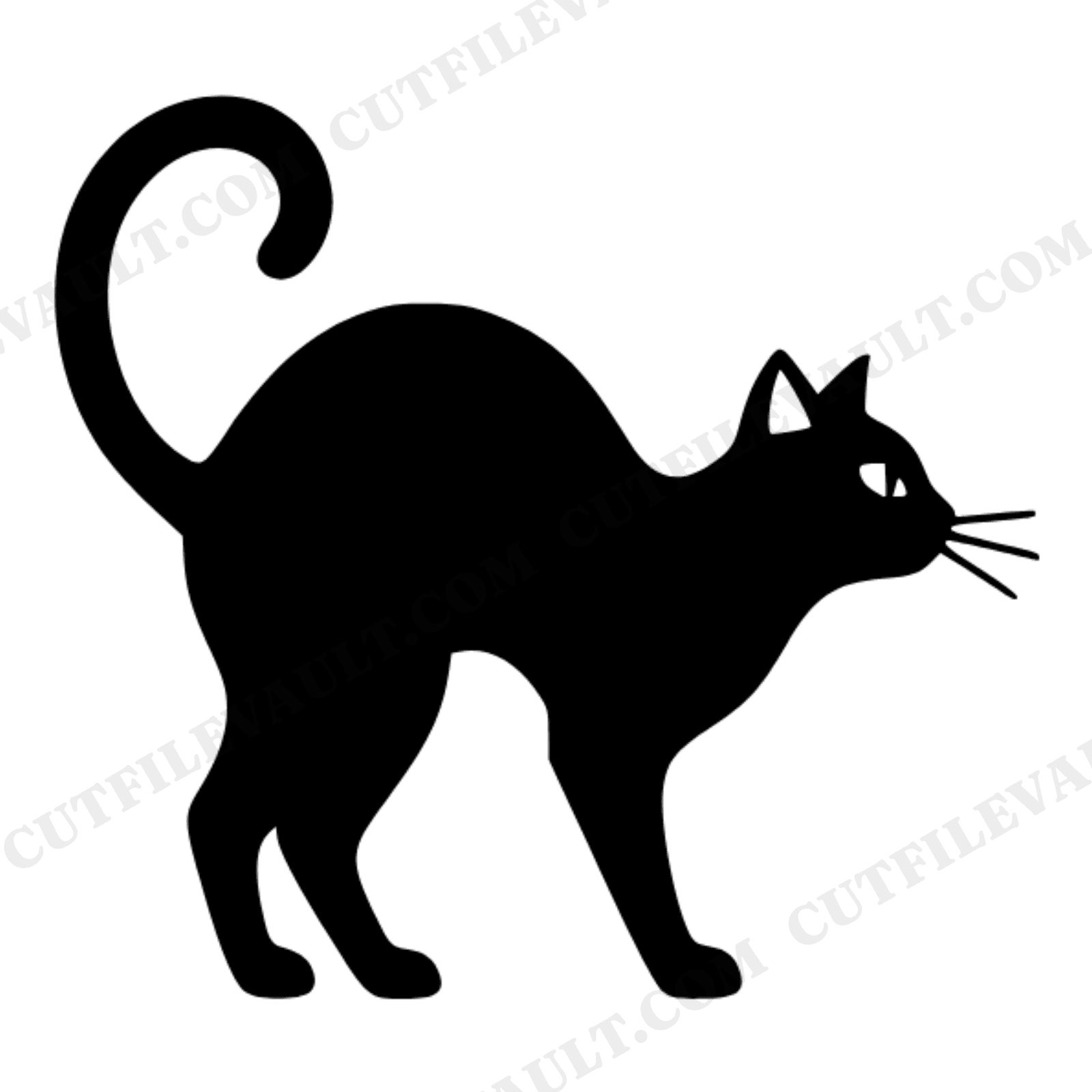 Spooked Black Cat SVG PNG, Arched Back Halloween Silhouette, Mid Century Vintage Cat Cut File, view 1