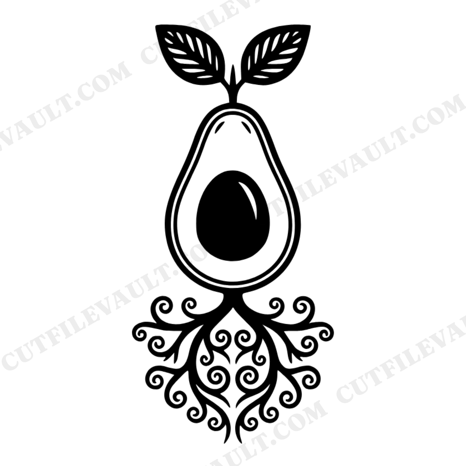 Sprouting Avocado Pit SVG PNG, Folk Art Silhouette Cut File, Kitchen Garden Decor Cottagecore Floral, view 1