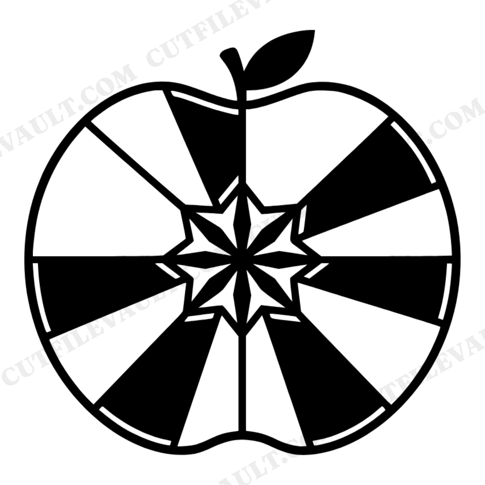 Stained Glass Apple Star SVG PNG, Mid-Century Geometric Apple Cross Section, Teacher Apple Cut File, view 1