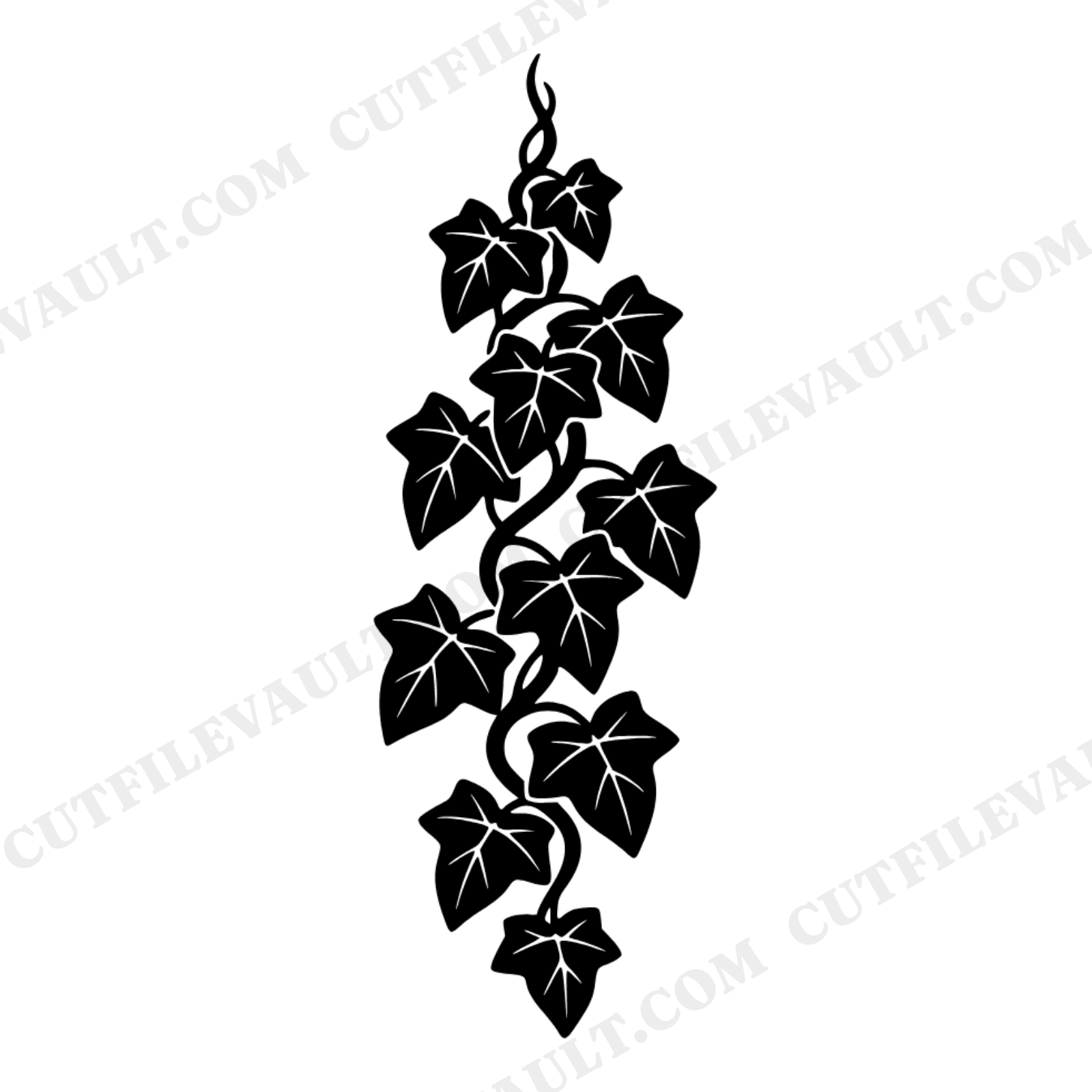 Stained Glass Ivy Spiral SVG PNG, Art Deco Botanical Silhouette, Geometric Vine Cut File, view 1