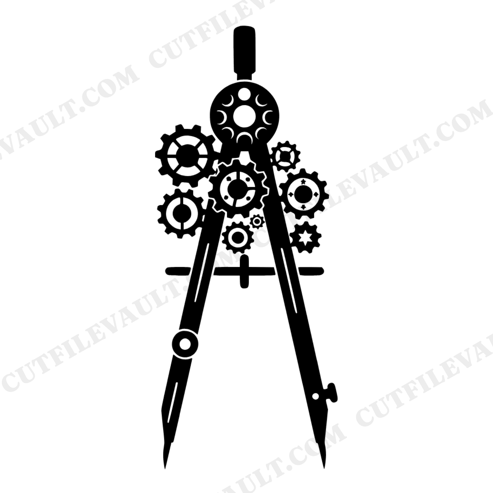 Steampunk Compass SVG PNG, Celestial Gear Drafting Compass Cut File, Mystical Geometry Teacher Gift, view 1