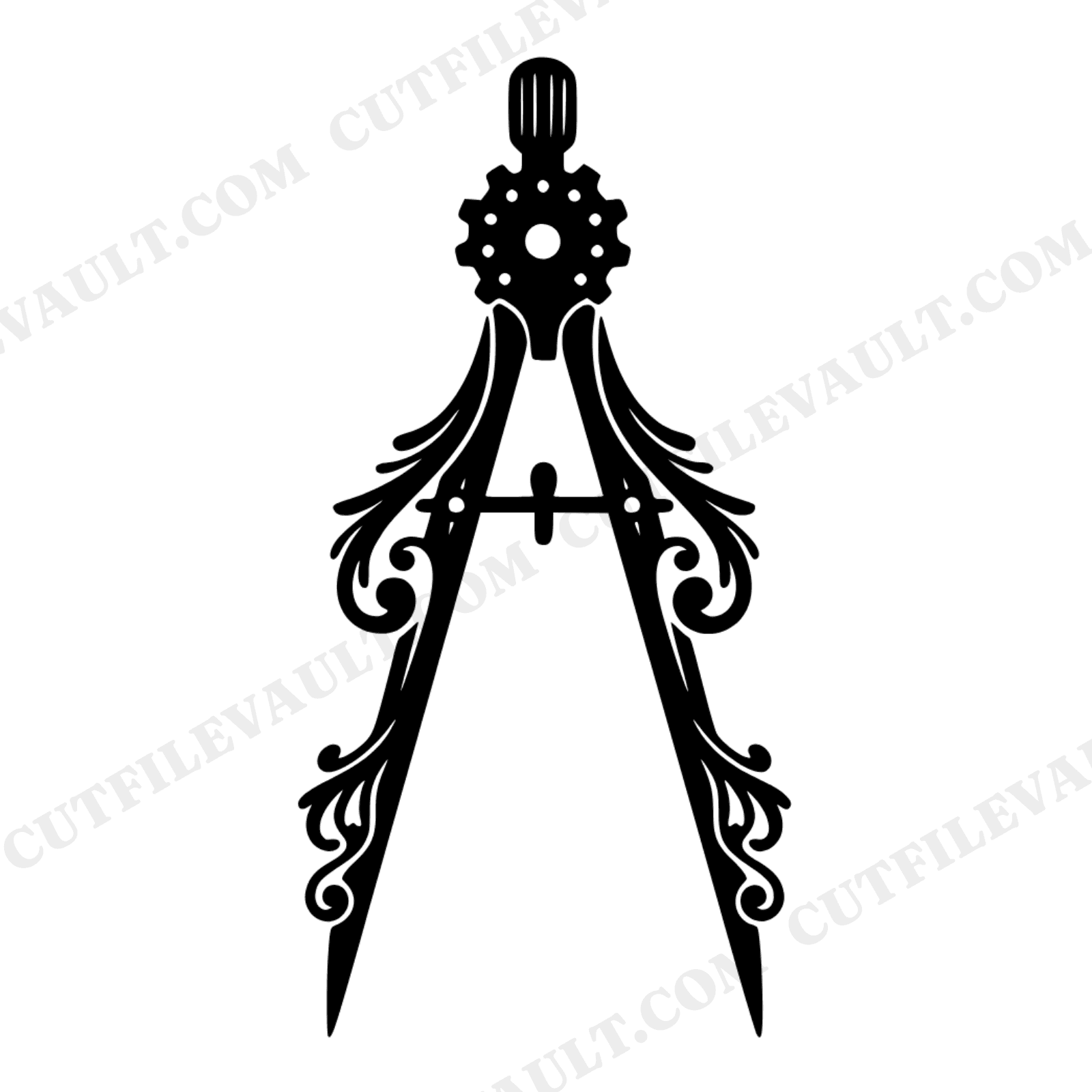 Steampunk Compass SVG PNG, Drafting Compass Cut File, Back to School Math Design, Victorian Boho, view 1