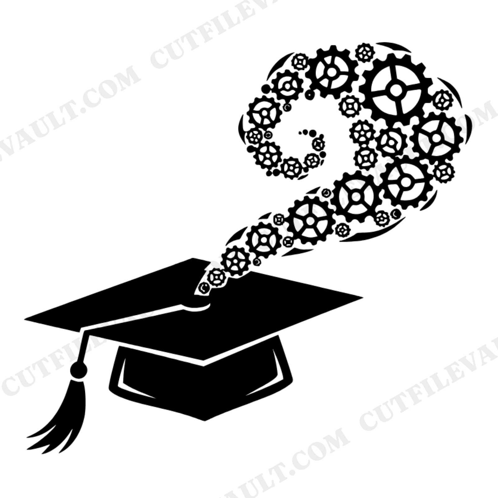 Steampunk Graduation Cap SVG PNG, Flying Gear Tassel Mortar Board Cut File, Mechanical Graduate Design, view 1