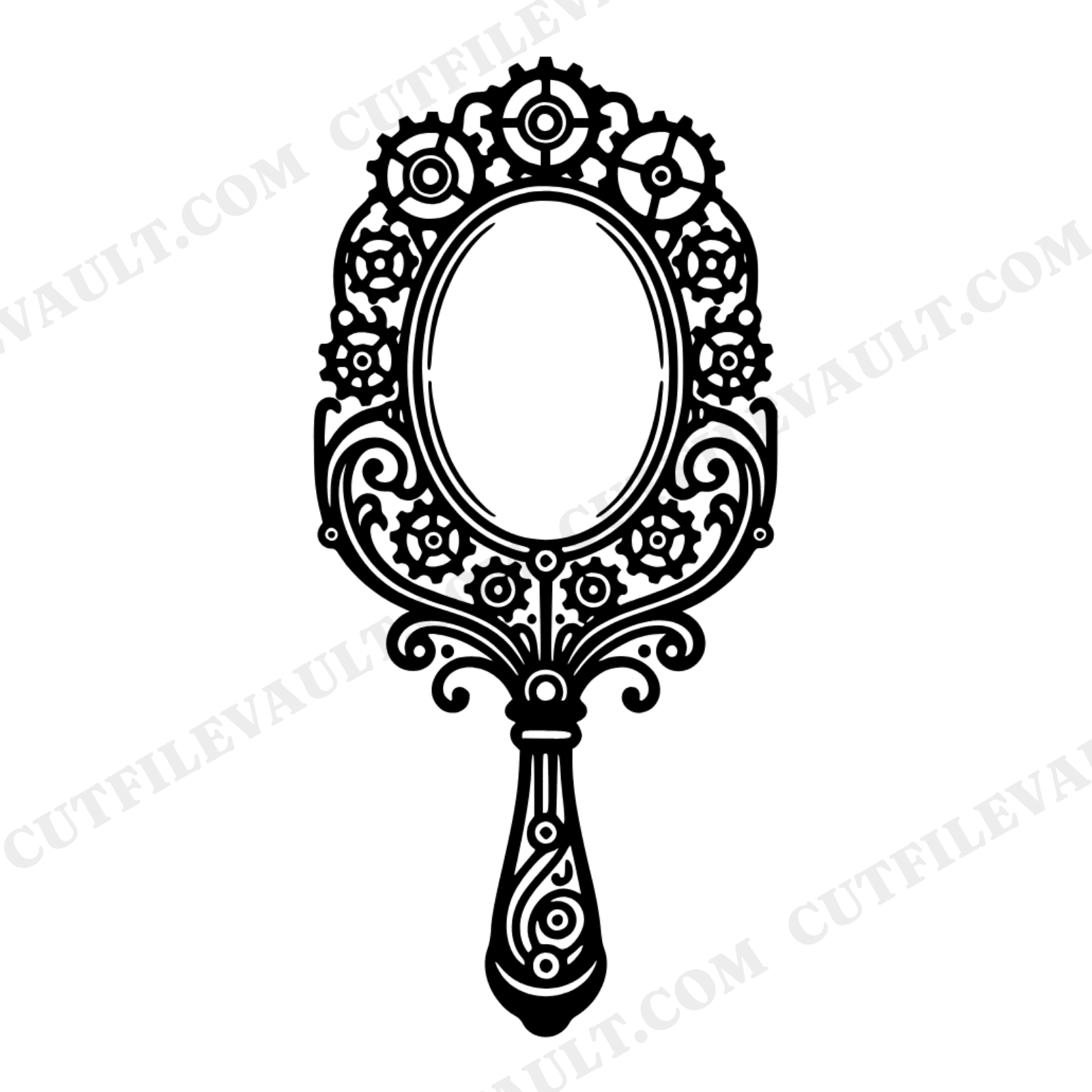Steampunk Hand Mirror SVG PNG Wedding Silhouette Cut File Vintage Bridal Gears Mechanical Decor, view 1