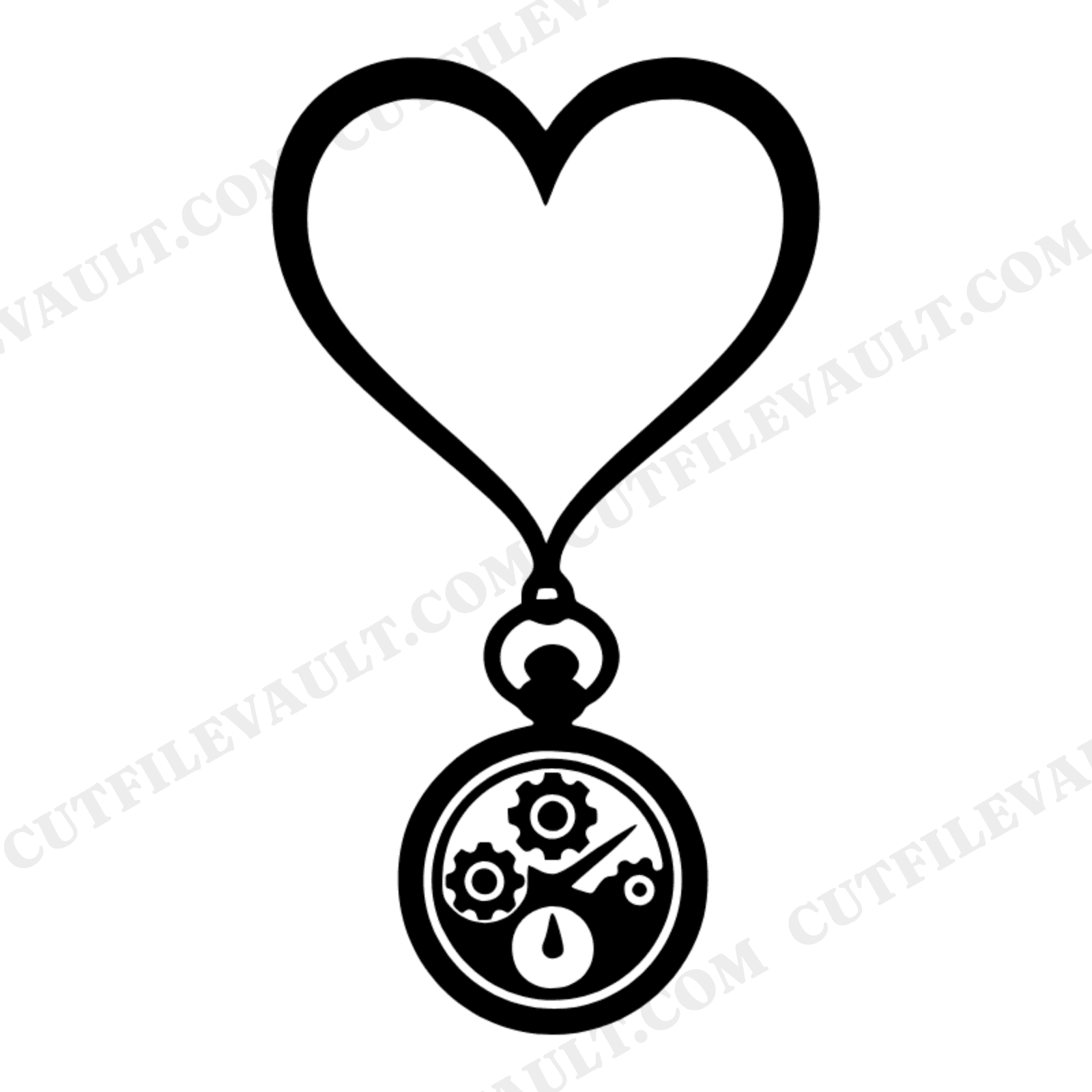 Steampunk Heart Pocket Watch SVG PNG, Vintage Romance Silhouette Cut File for Wedding Decor, view 1