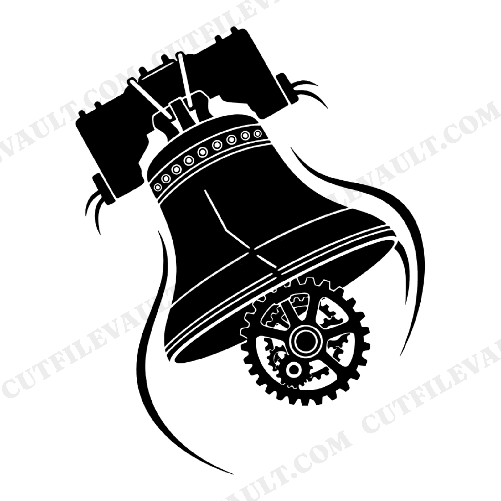 Steampunk Liberty Bell SVG PNG, Mid Swing Freedom Bell Cut File, Boho Gear Clapper Independence Day, view 1