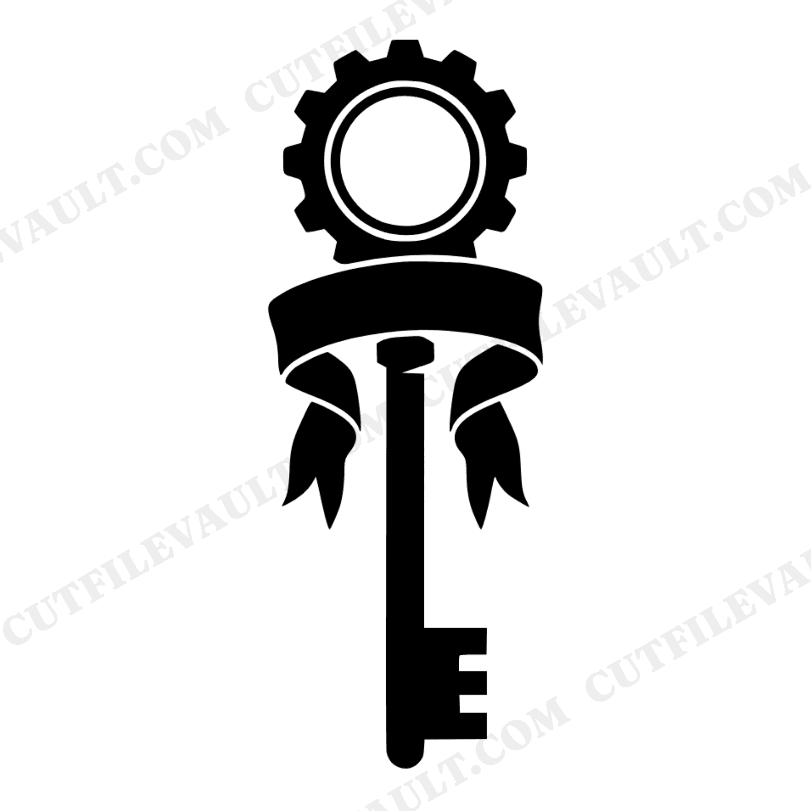Steampunk Liberty Key SVG PNG, Fourth of July Skeleton Key with Gear Bow, Patriotic Ribbon Cut File, view 1
