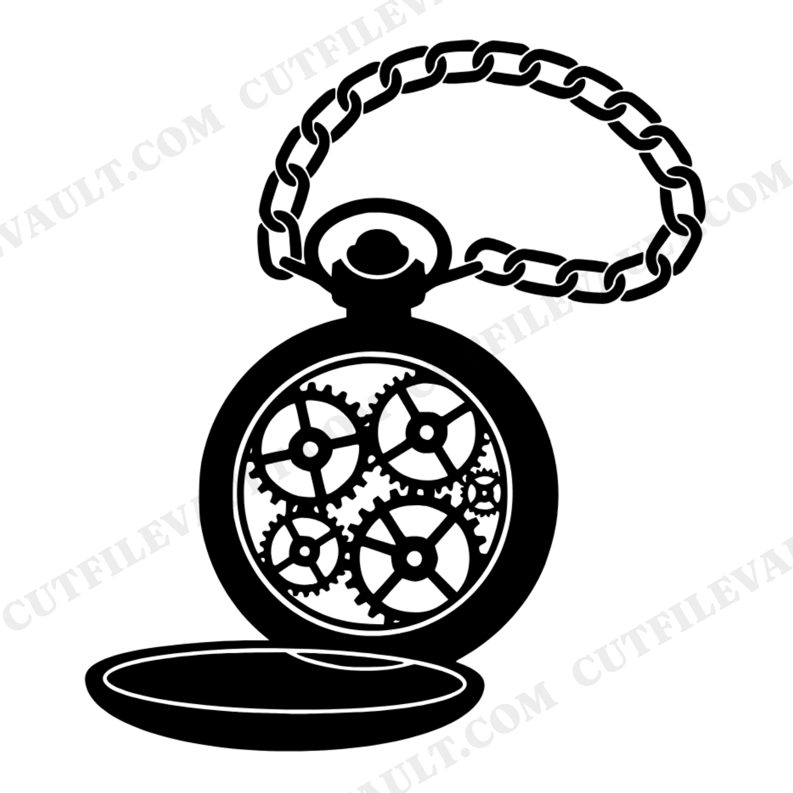 Steampunk Pocket Watch SVG PNG, Exposed Gears Chain, Victorian Mechanical Cut File Mother's Day, view 1