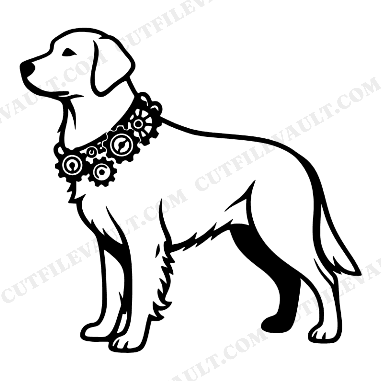 Steampunk Retriever Dog SVG PNG, Vintage Gear Collar Profile Cut File, Boho Pet Lover Decor, view 1