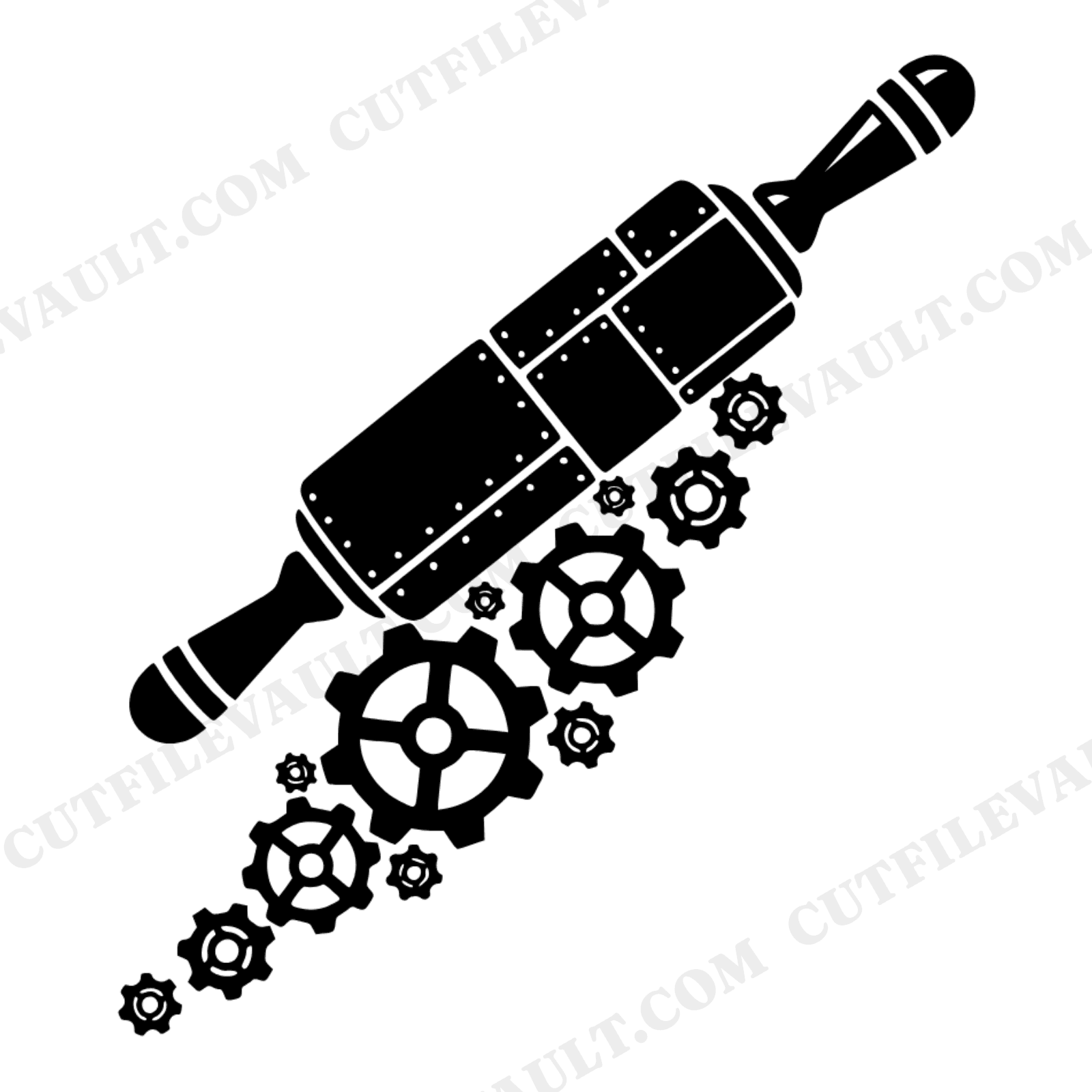 Steampunk Rolling Pin SVG PNG, Mechanical Gears Baking Cut File, National Donut Day Design, view 1