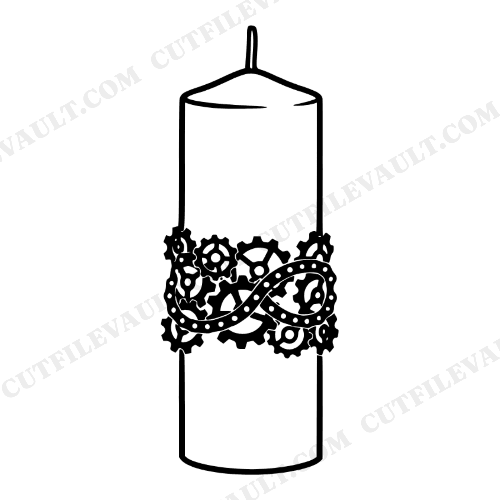 Steampunk Unity Candle SVG PNG, Wedding Ceremony Cut File, Gear Band Candle Silhouette Design, view 1