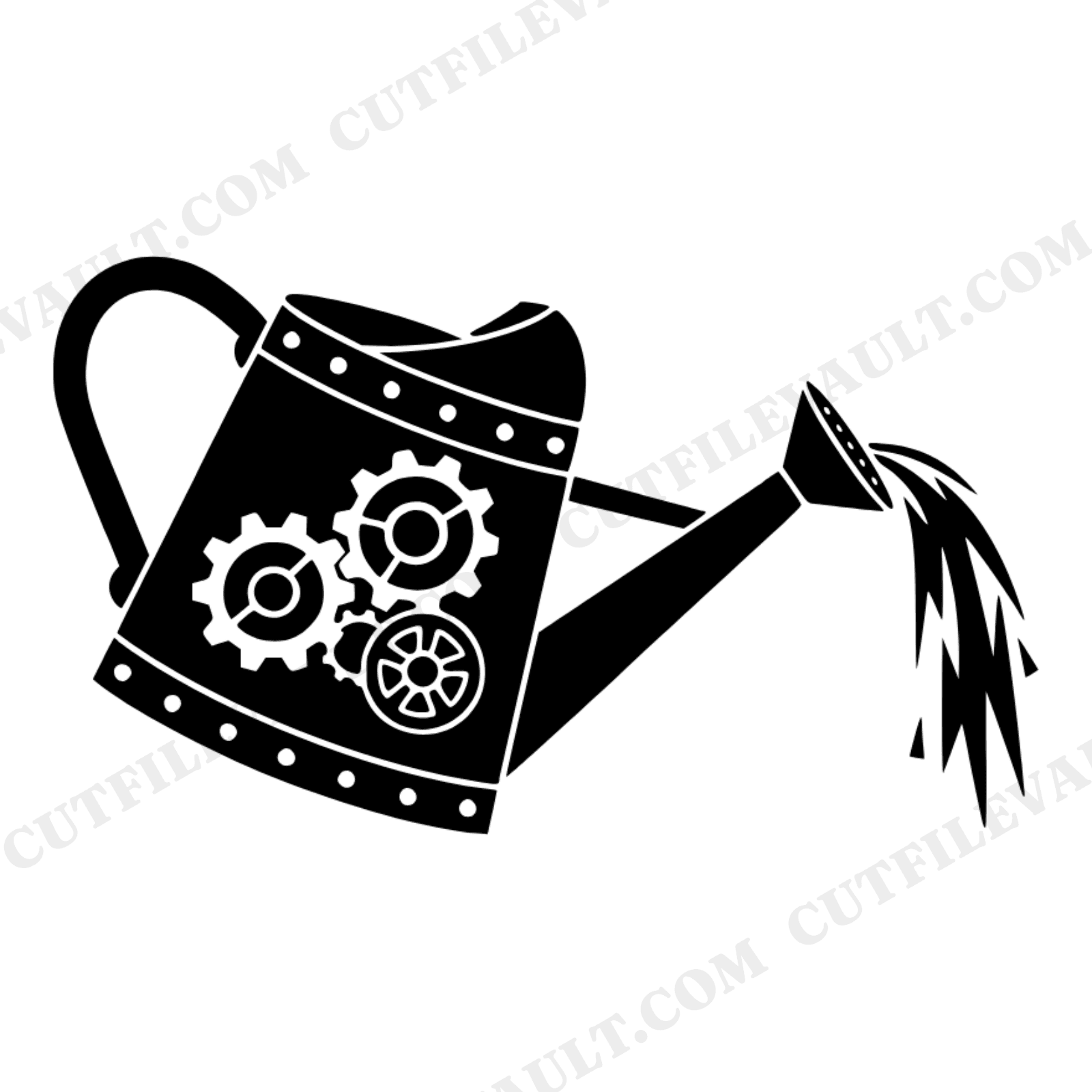 Steampunk Watering Can SVG PNG Earth Day Gardening Cut File Vintage Industrial Silhouette, view 1