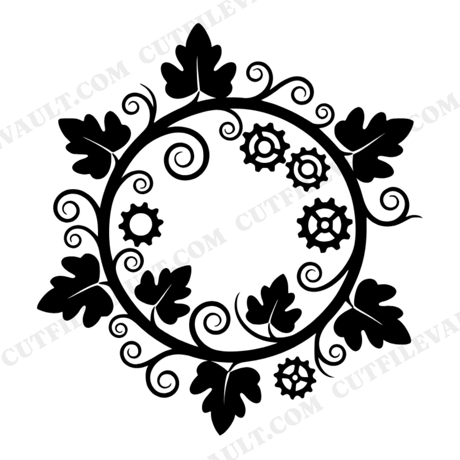 Steampunk Watermelon Vine SVG PNG, Clockwise Spiral with Gears, Summer Garden Cut File, view 1