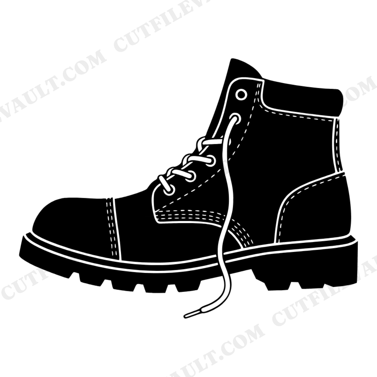 Steel Toe Work Boot SVG PNG Left Profile Silhouette Labor Day Cut File Brutalist Design Unlaced, view 1