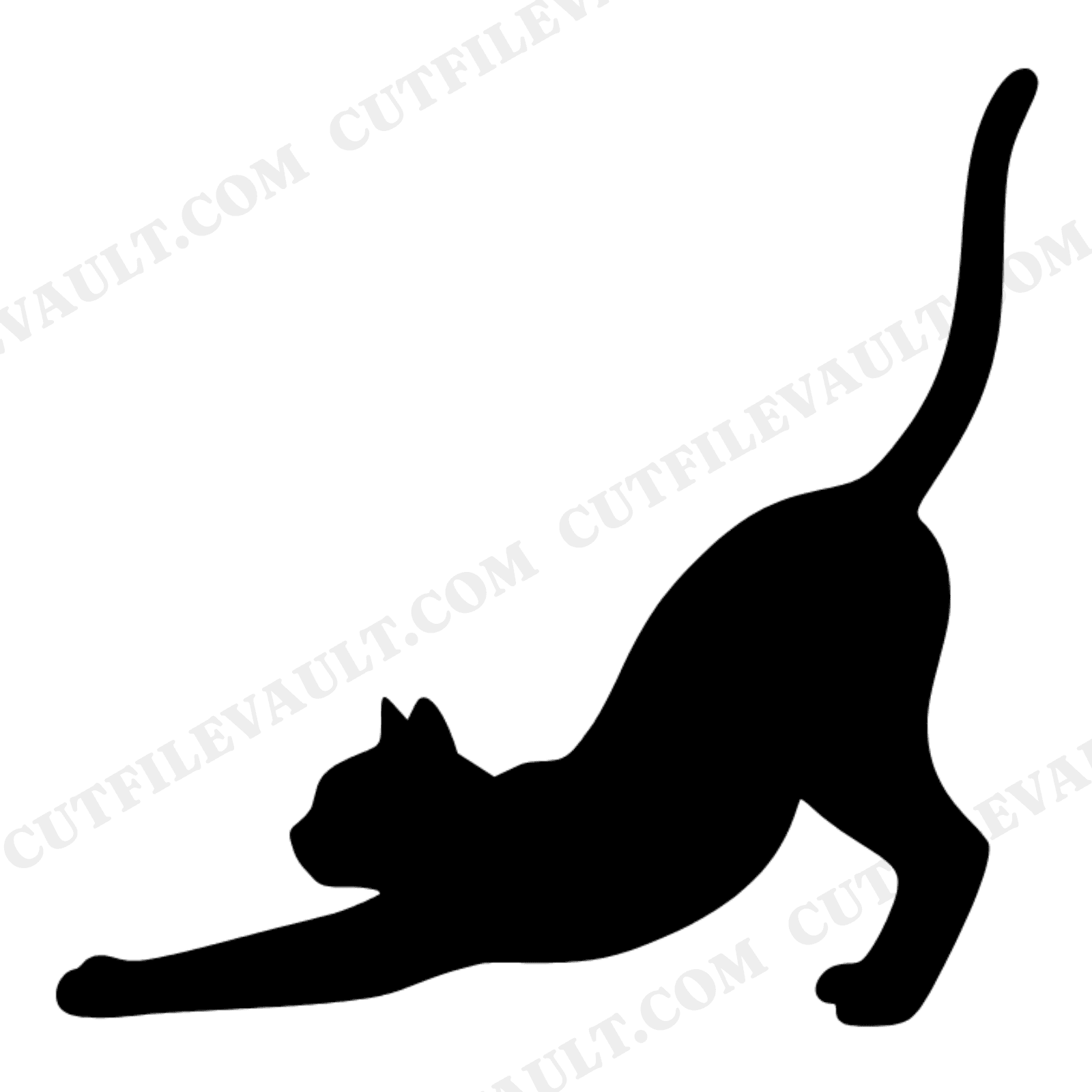 Stretching Black Cat SVG PNG, Cat Silhouette Cut File, Yoga Pose Feline Clipart, Black Cat Day, view 1