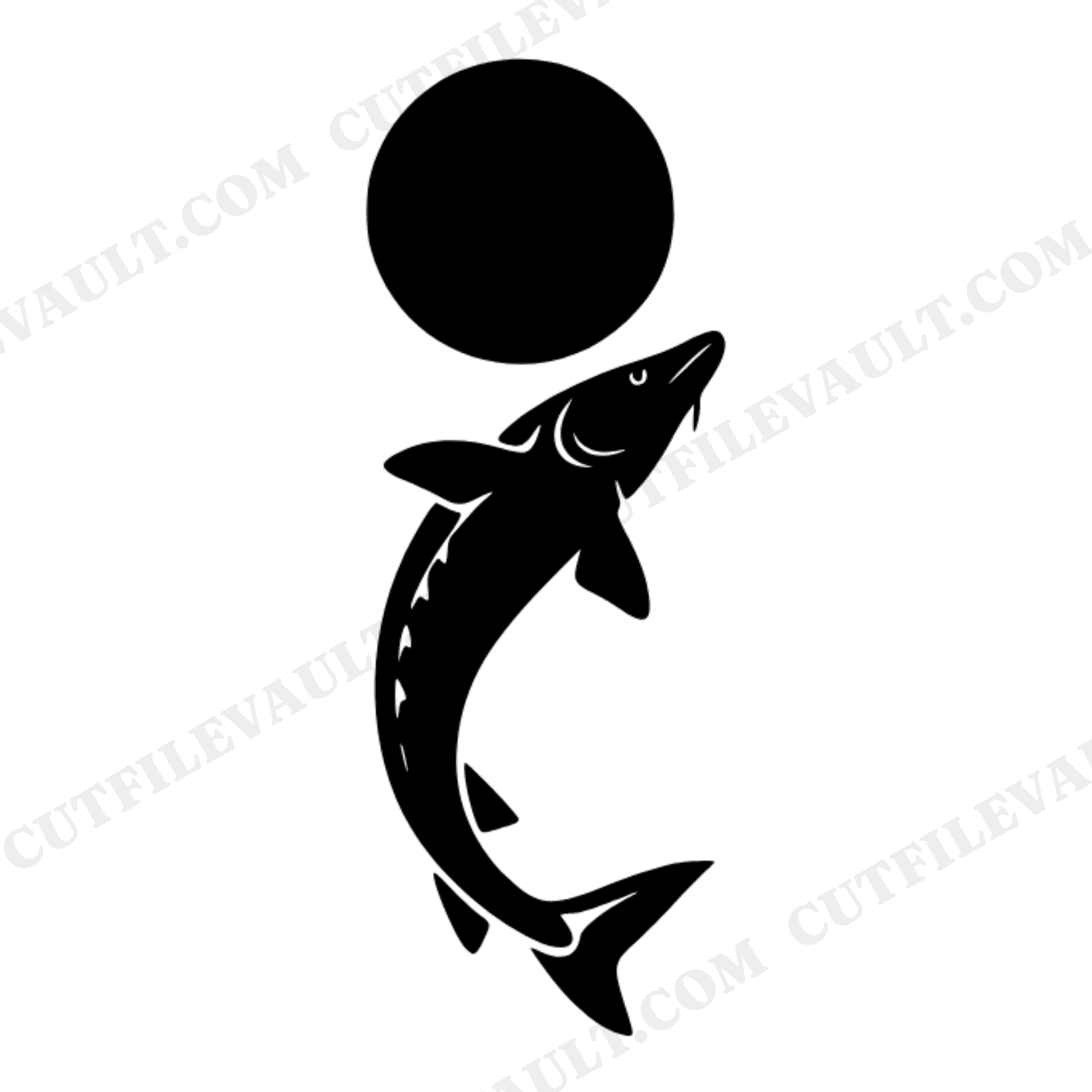Sturgeon Moon Leap SVG PNG, Celestial Fish Silhouette, Retro 70s Wave Arch, Vinyl Cut File, view 1