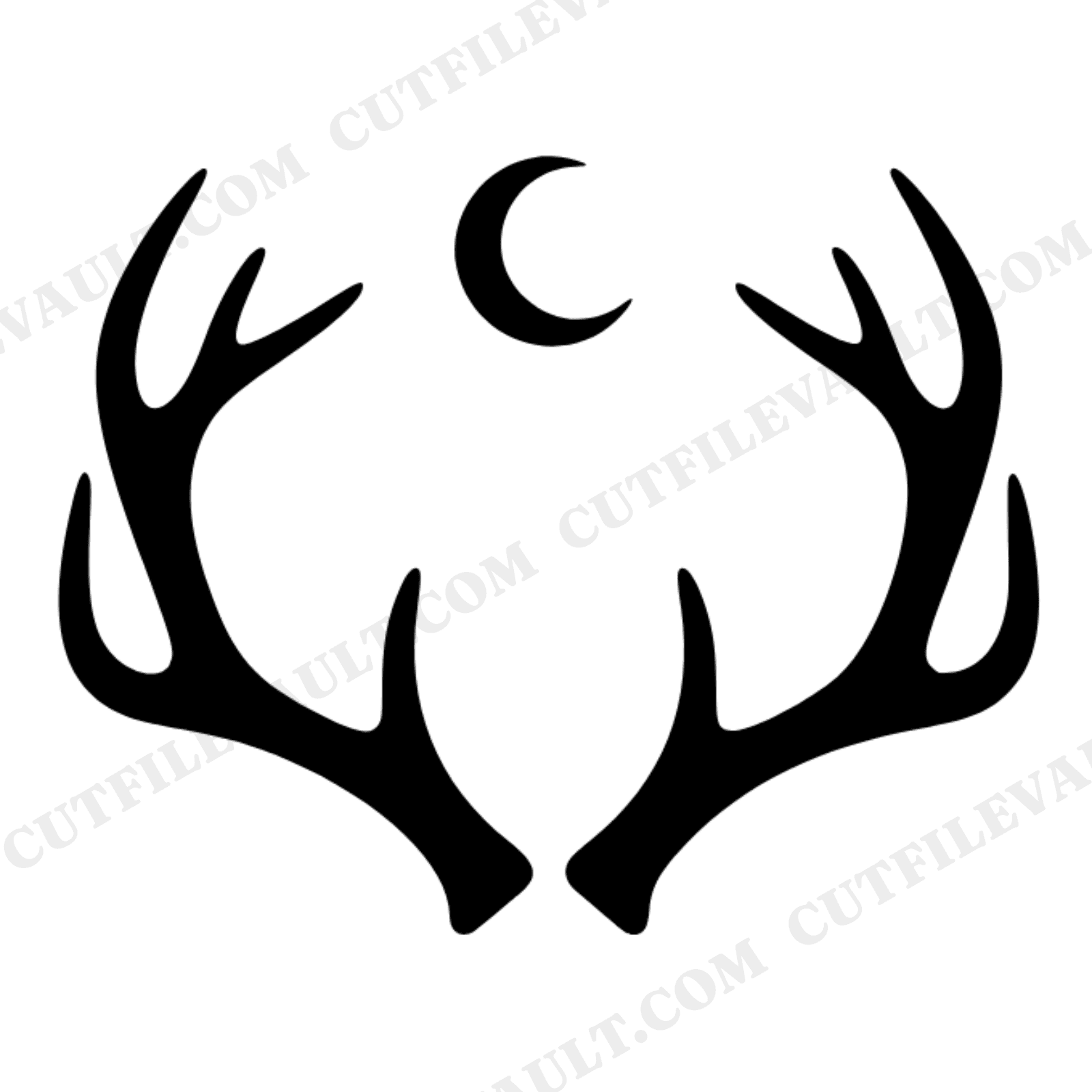 Summer Solstice Antler Crown SVG PNG, Crescent Moon Celestial Mystical Deer Antlers Cut File, view 1