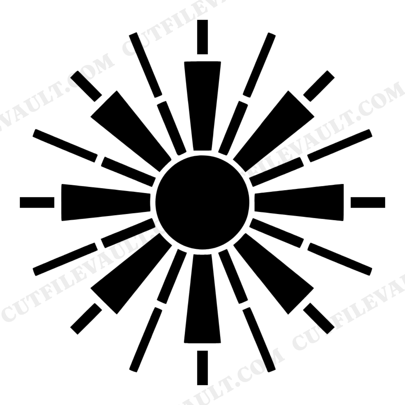 Summer Solstice Art Deco Sunburst Clock Face SVG PNG Cut File Geometric Sun Rays Digital Download, view 1