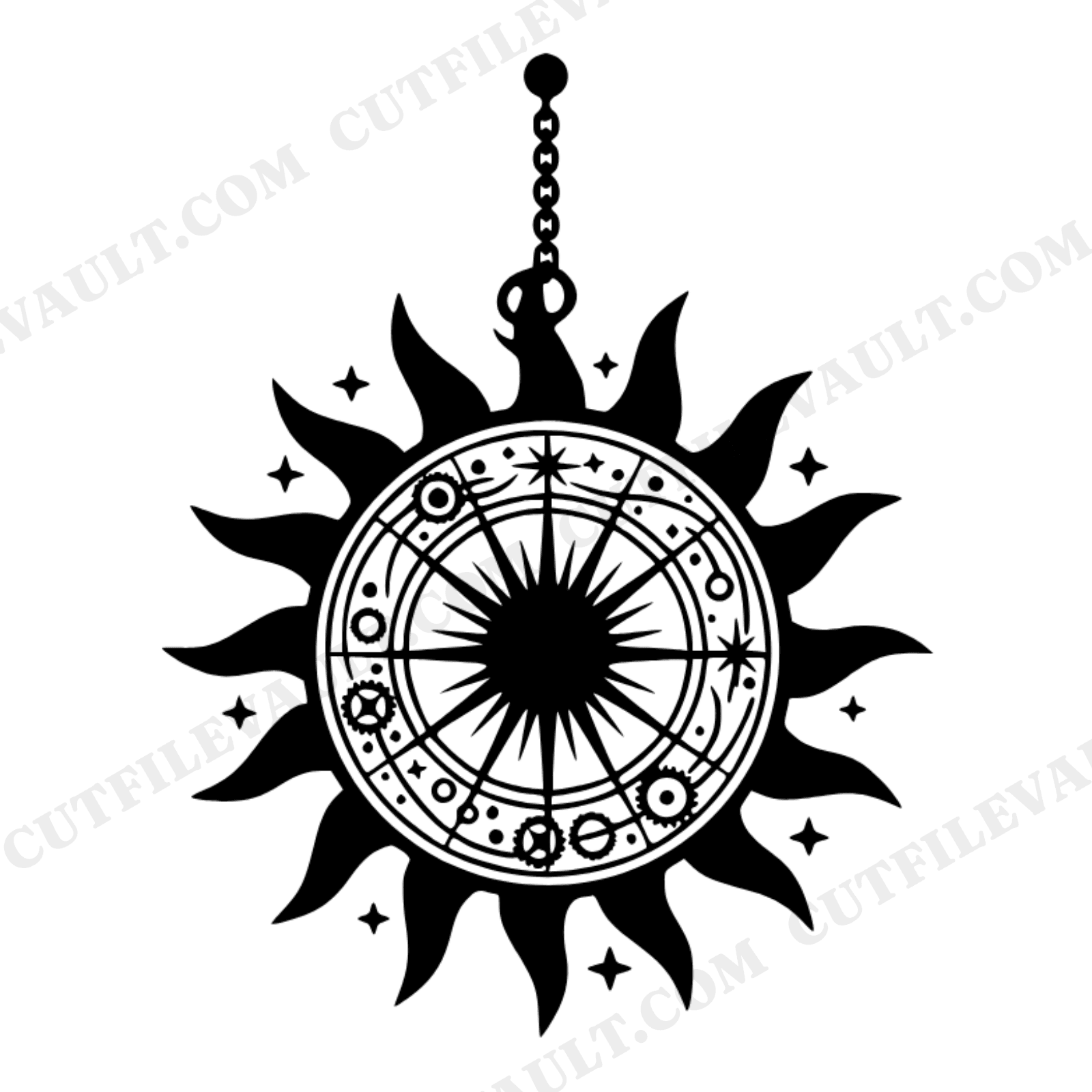 Summer Solstice Astrolabe SVG PNG, Celestial Sun Rays Cut File, Boho Astronomy Clipart Digital Download, view 1