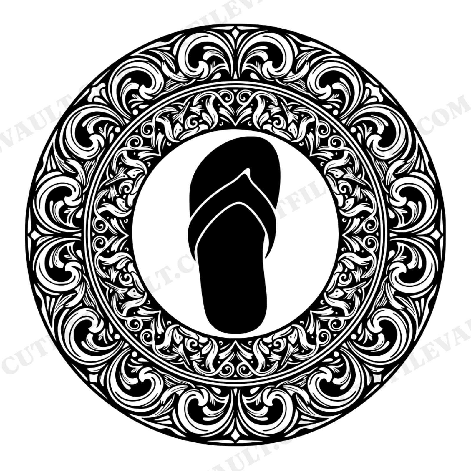 Summer Solstice Beach Sandal SVG PNG Art Nouveau Waves Vintage Coastal Cut File First Day of Summer, view 1