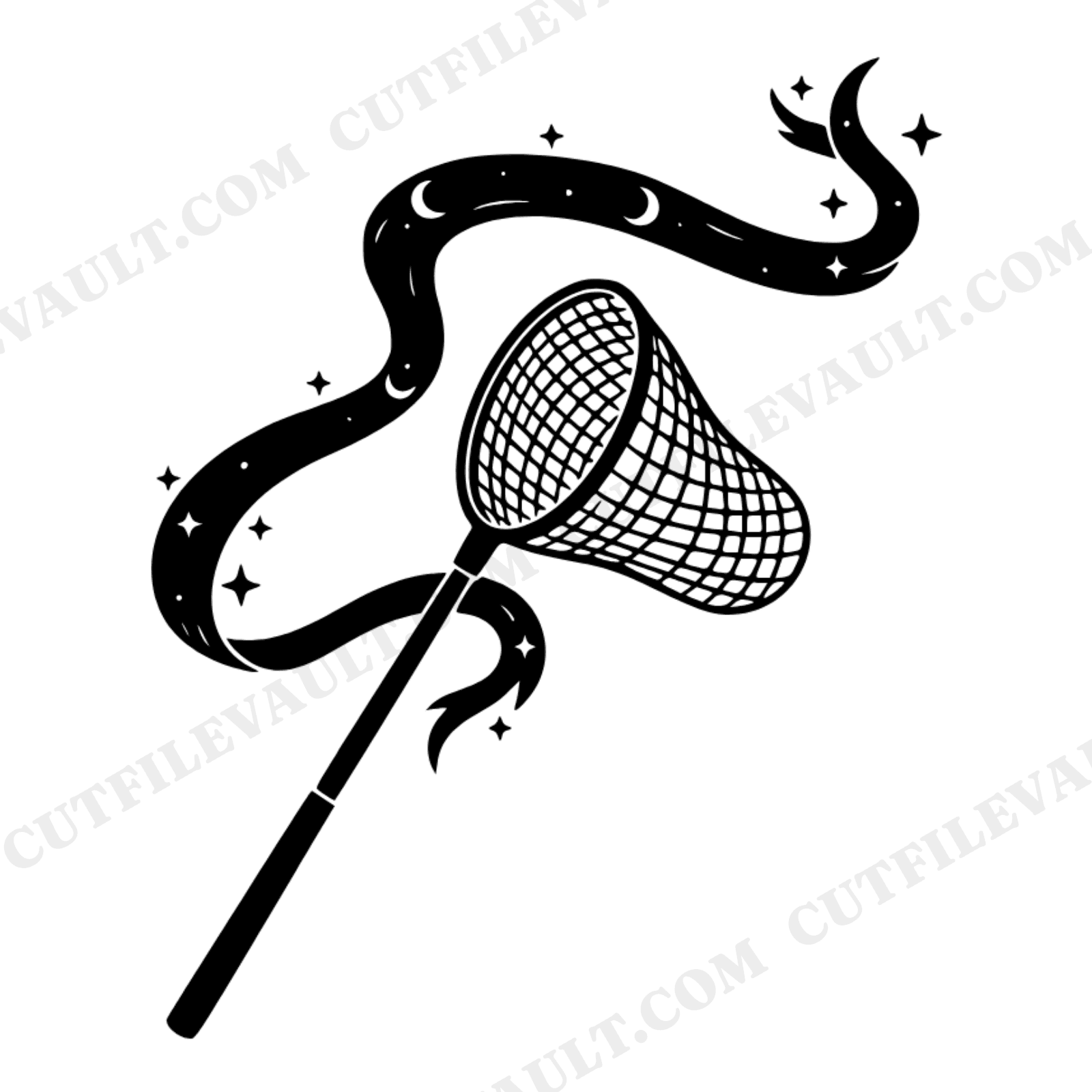 Summer Solstice Butterfly Net SVG PNG, Celestial Mystical Firefly Catcher Cut File for Cricut, view 1