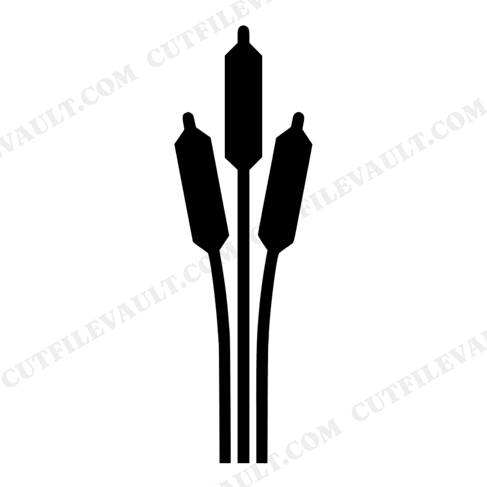 Summer Solstice Cattail SVG PNG, Art Deco Geometric Cattail Silhouette, Brutalist Nature Cut File, view 1