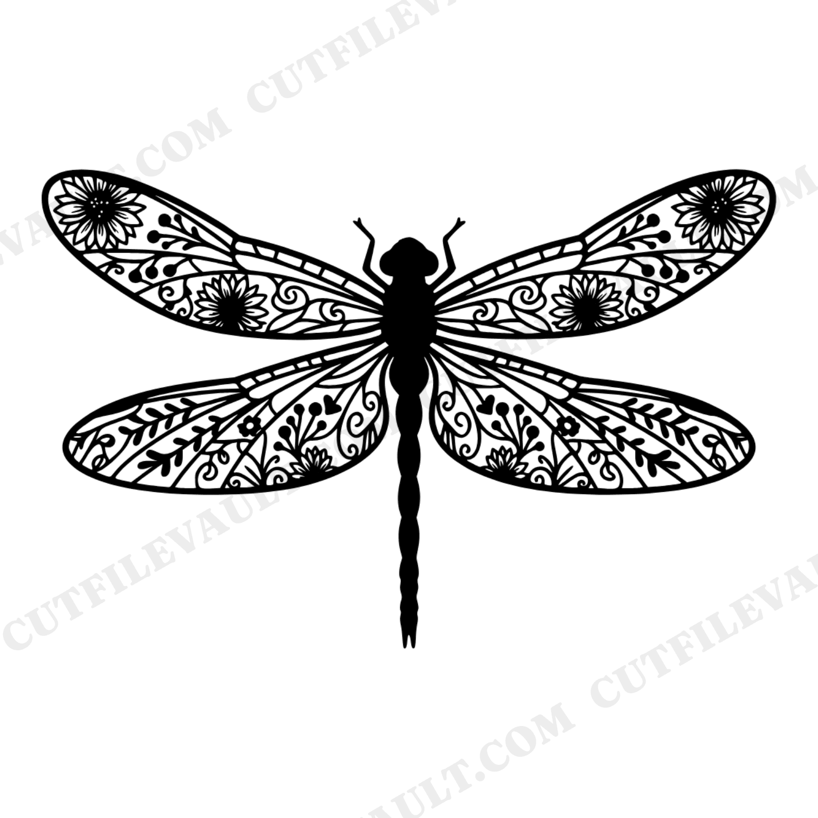 Summer Solstice Dragonfly SVG PNG Stained Glass Wings Cottagecore Floral Cut File Cricut Silhouette, view 1
