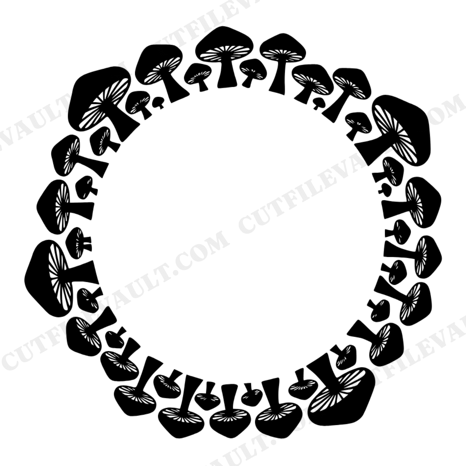Summer Solstice Fairy Ring SVG PNG Mushroom Circle Retro 70s Cottagecore Overhead View Cut File, view 1