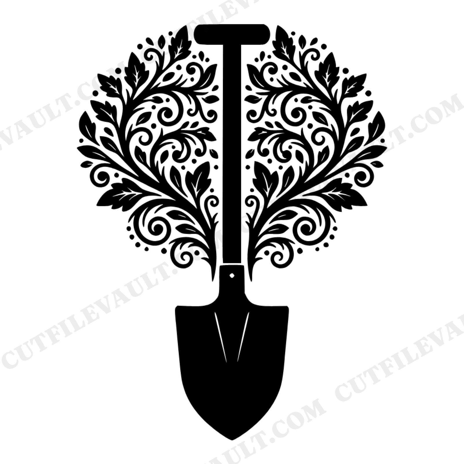 Summer Solstice Garden Spade SVG PNG, Boho Root Tendrils Folk Art Cut File for Cricut Silhouette, view 1