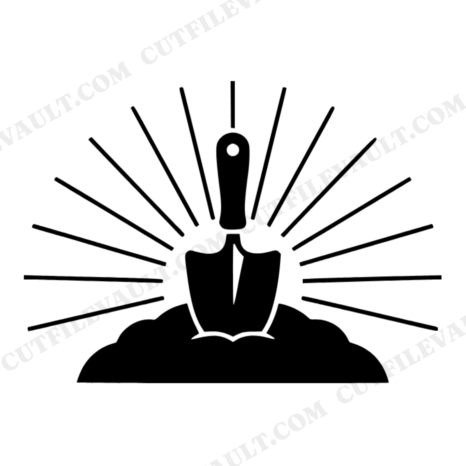 Summer Solstice Garden Trowel SVG PNG, Sun Rays Gardening Cut File, Scandinavian Line Art Design, view 1