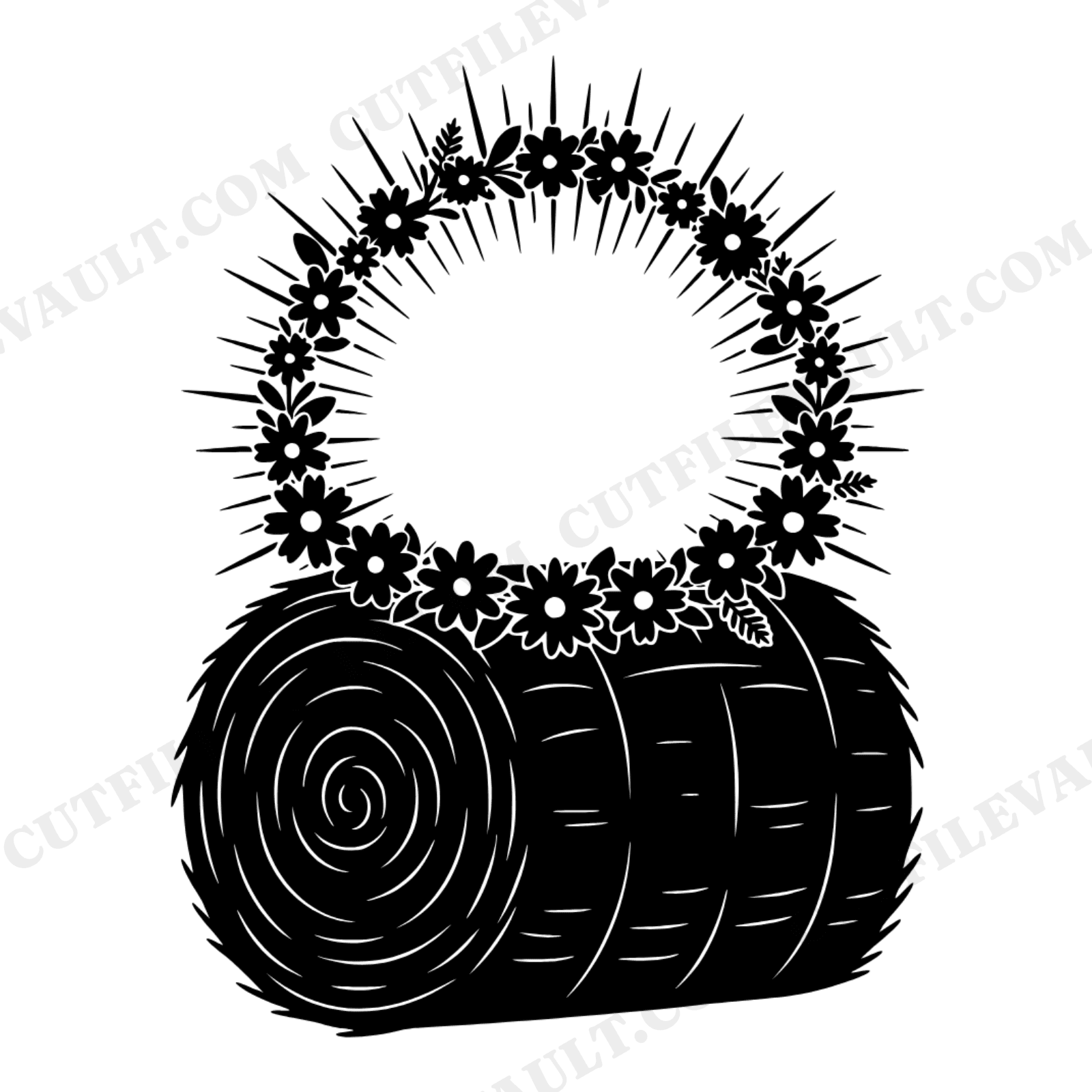 Summer Solstice Hay Bale SVG PNG, Wildflower Crown Cut File, Celestial Rustic Farm Clipart, view 1