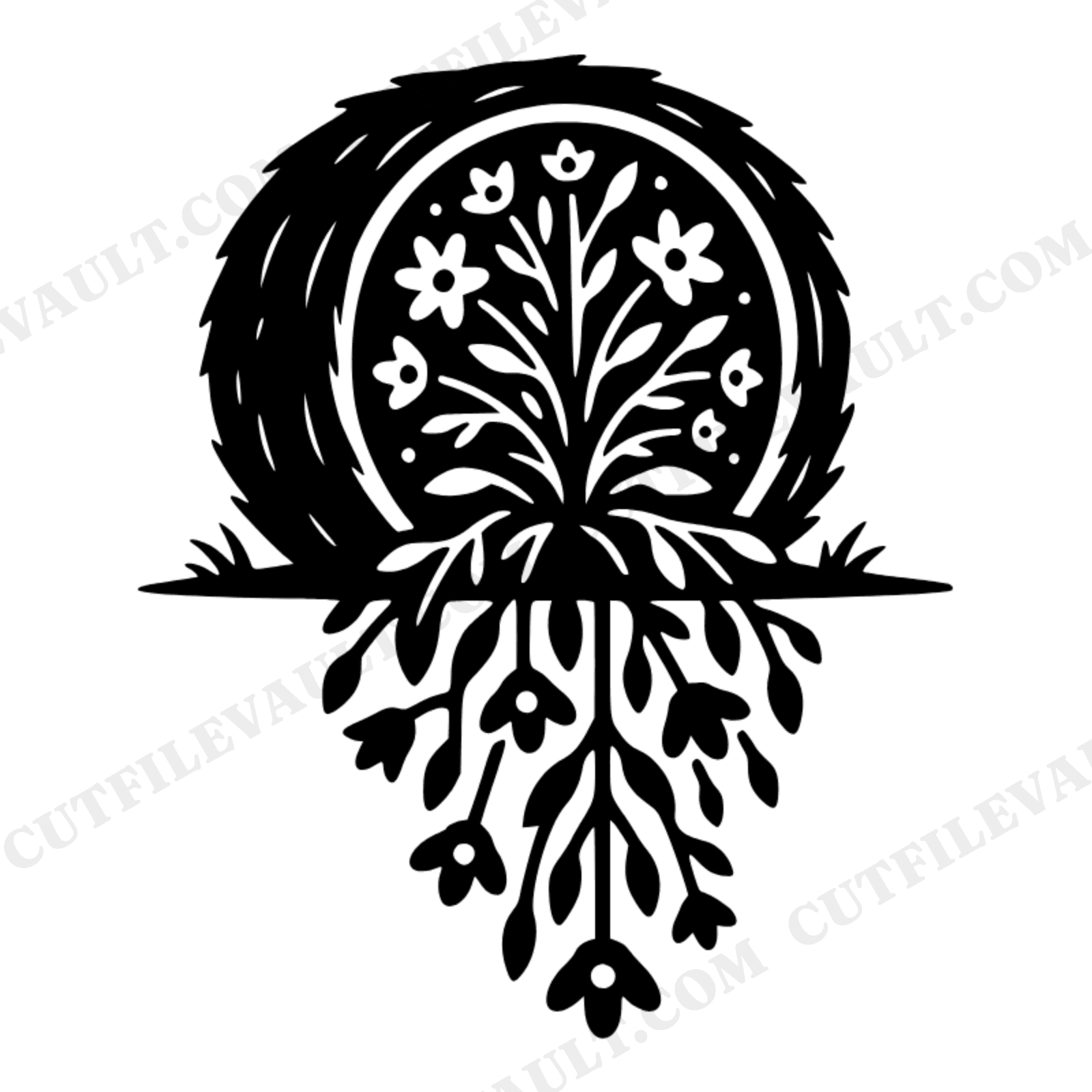 Summer Solstice Hay Bale Wildflower SVG PNG Cut File Rustic Farm Brutalist Design, view 1