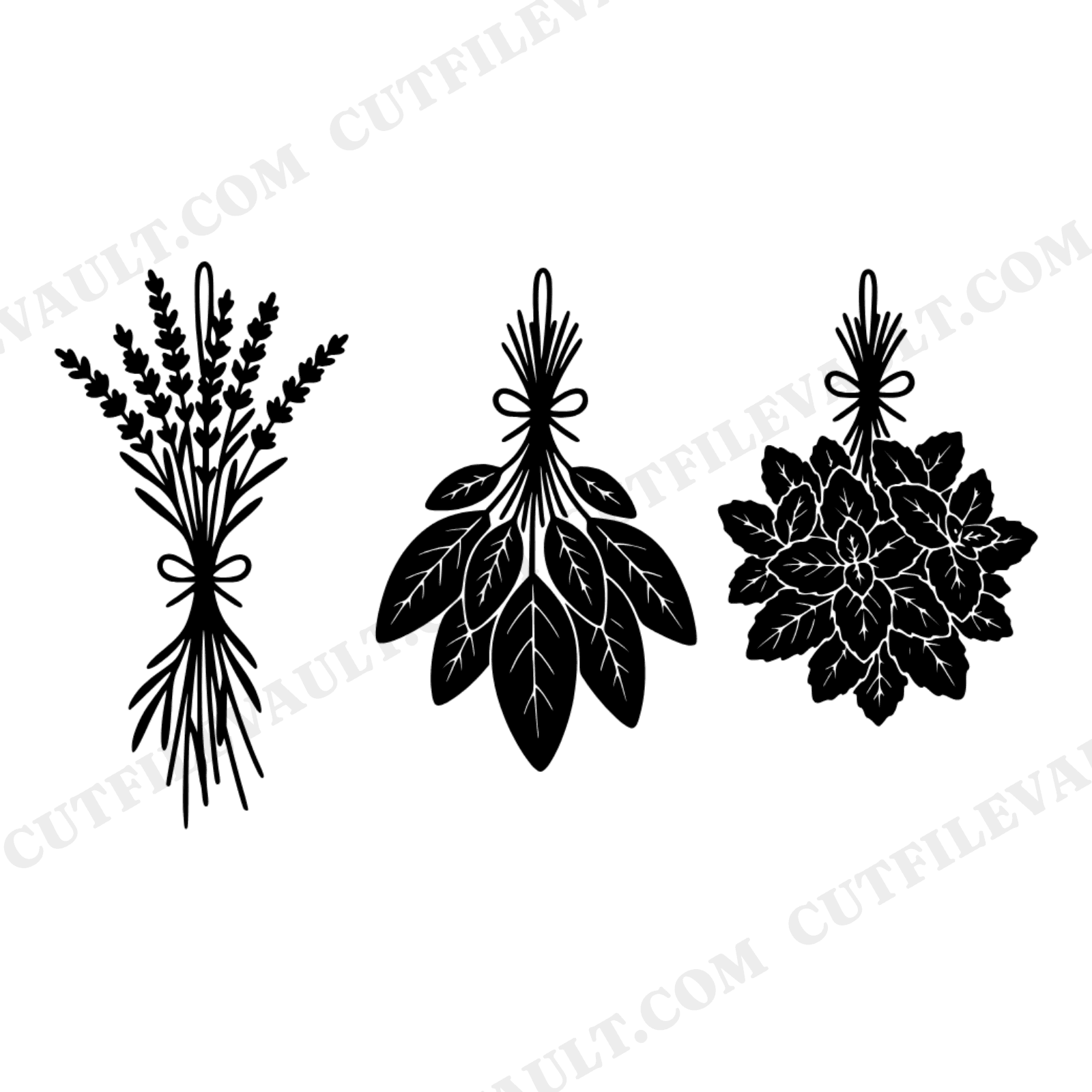 Summer Solstice Herb Bundles SVG PNG, Lavender Sage Mint Line Art, Kitchen Witch Farmhouse Decor Cut File, view 1