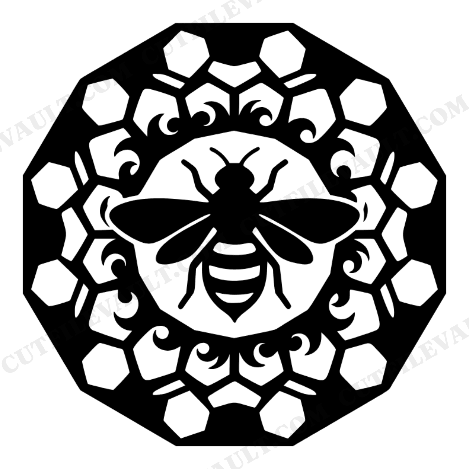 Summer Solstice Honeycomb Mandala SVG PNG, Retro 70s Bee Papercut Design, Hexagon Nature Cut File, view 1