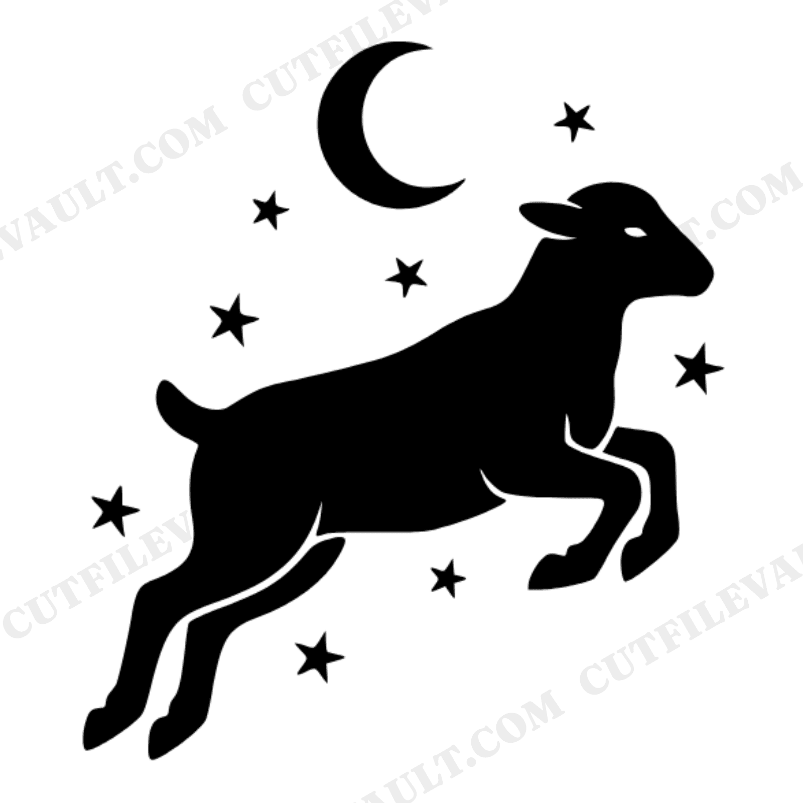 Summer Solstice Lamb SVG PNG, Celestial Leaping Lamb Cut File, Crescent Moon Stars SVG Design, view 1