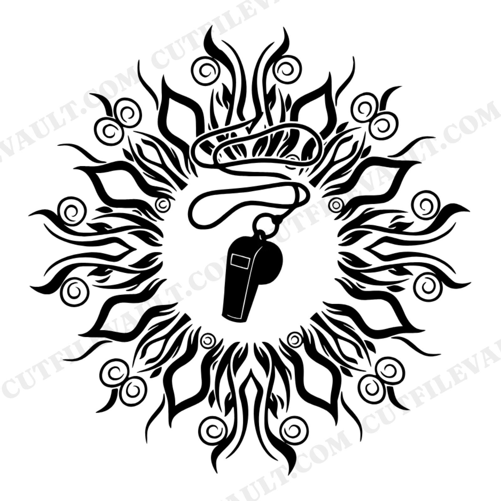Summer Solstice Lifeguard Whistle SVG PNG, Boho Sun Rays Mandala Cut File, Beach Decor, First Day Summer, view 1