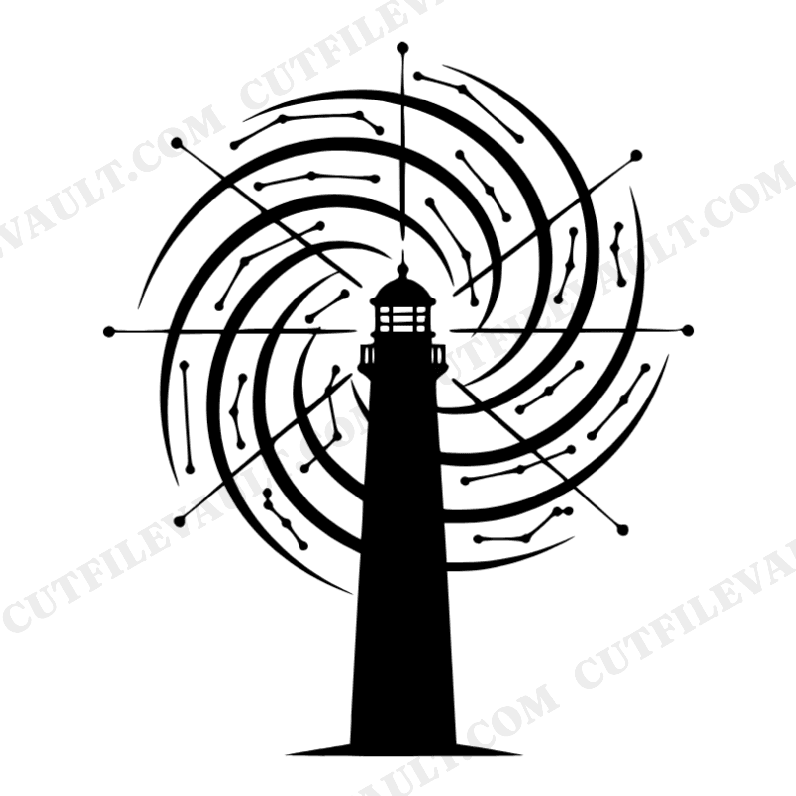 Summer Solstice Lighthouse SVG PNG, Celestial Sun Rays Cut File, Mystical Constellation Compass Rose, view 1