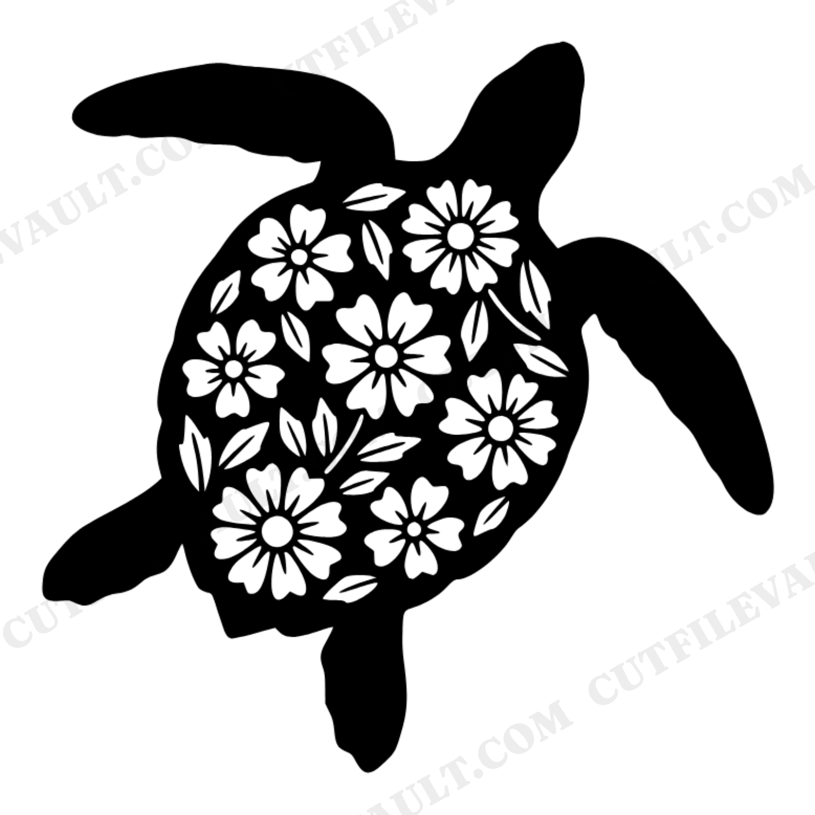 Summer Solstice Sea Turtle SVG PNG, Cottagecore Floral Turtle Cut File, Beach Ocean Vinyl Decal, view 1