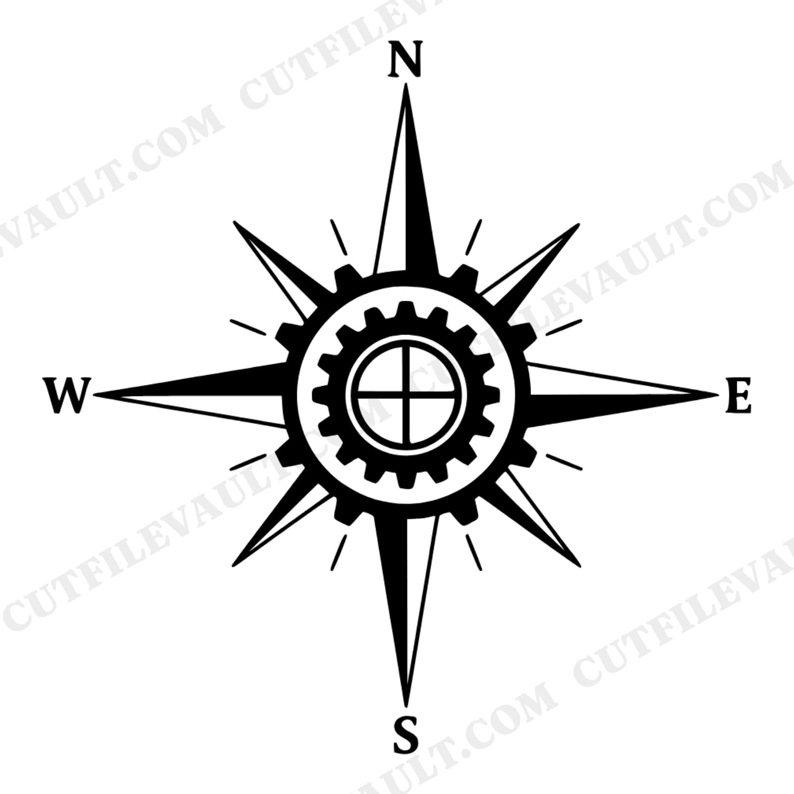 Summer Solstice Steampunk Compass Rose SVG PNG, Victorian Navigation Cut File, Industrial Gear Design, view 1