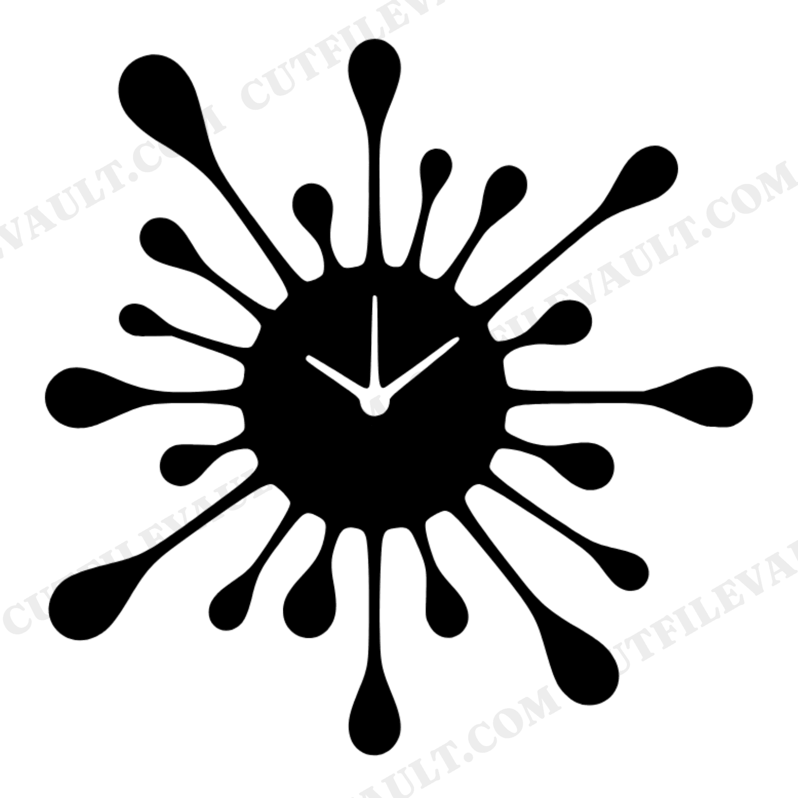 Summer Solstice Sunburst Clock SVG PNG, Mid Century Modern Atomic Retro Wall Clock Cut File, view 1