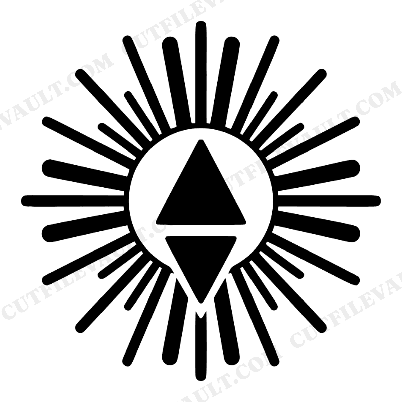 Summer Solstice Sundial SVG PNG, Art Deco Sunburst Rays, Boho Celestial Shadow Silhouette Cut File, view 1