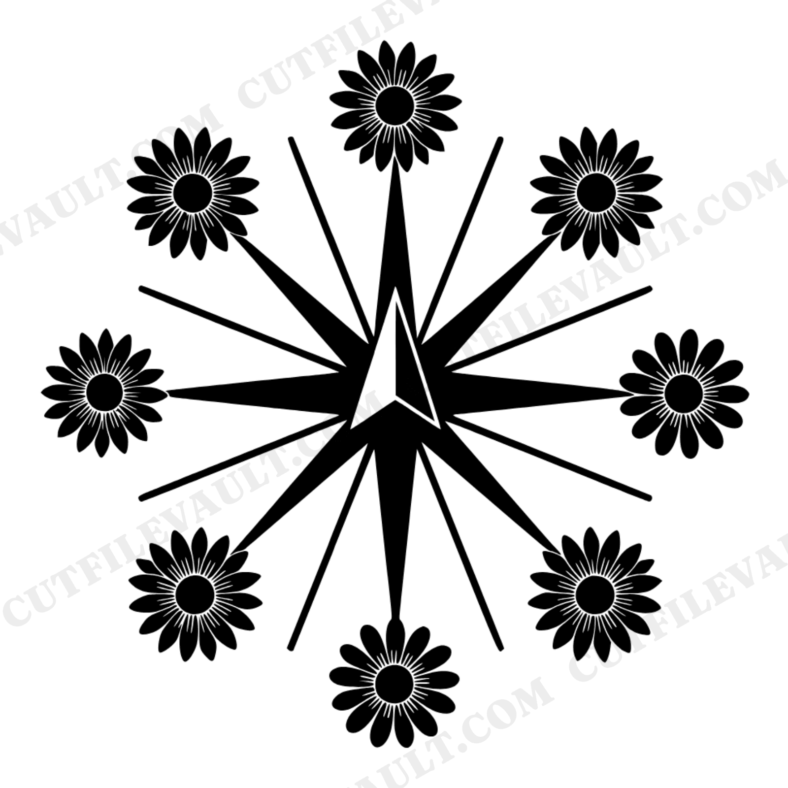 Summer Solstice Sundial SVG PNG, Botanical Compass Rose Cut File, Cottagecore Sunflower Floral, view 1