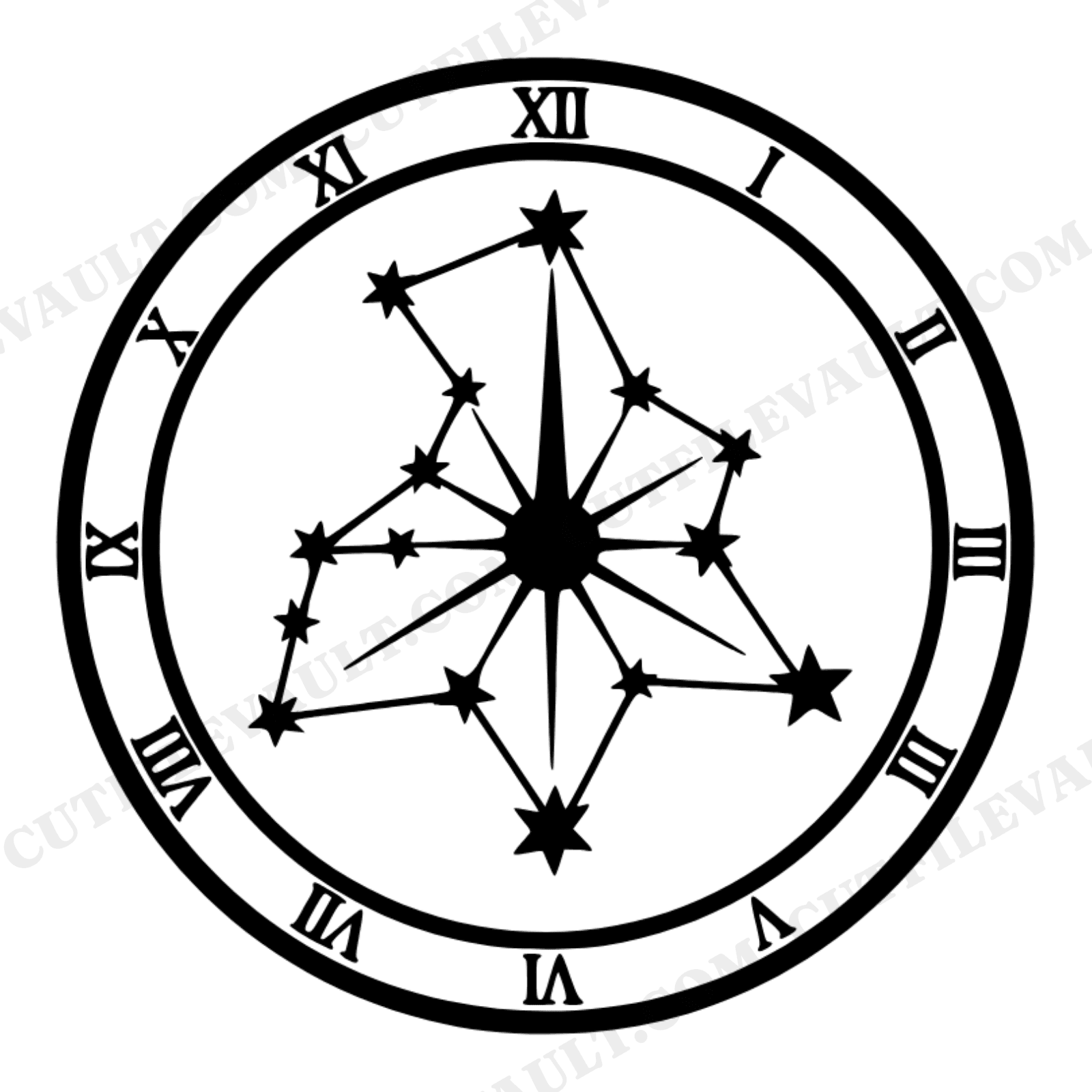 Summer Solstice Sundial SVG PNG, Celestial Constellation Shadow Cut File, Mystical Astronomy Design, view 1