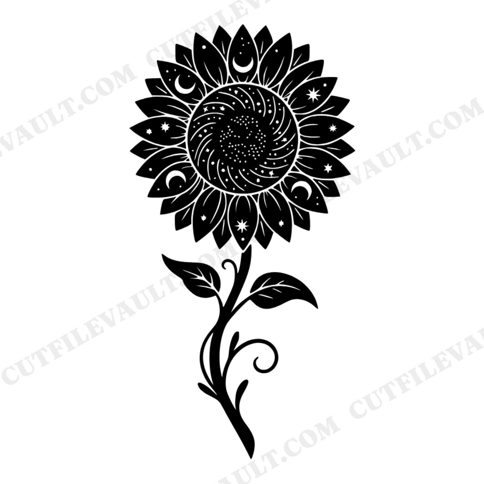 Summer Solstice Sunflower Mandala SVG PNG, Celestial Art Nouveau Flower Cut File, Mystical Sacred Geometry, view 1