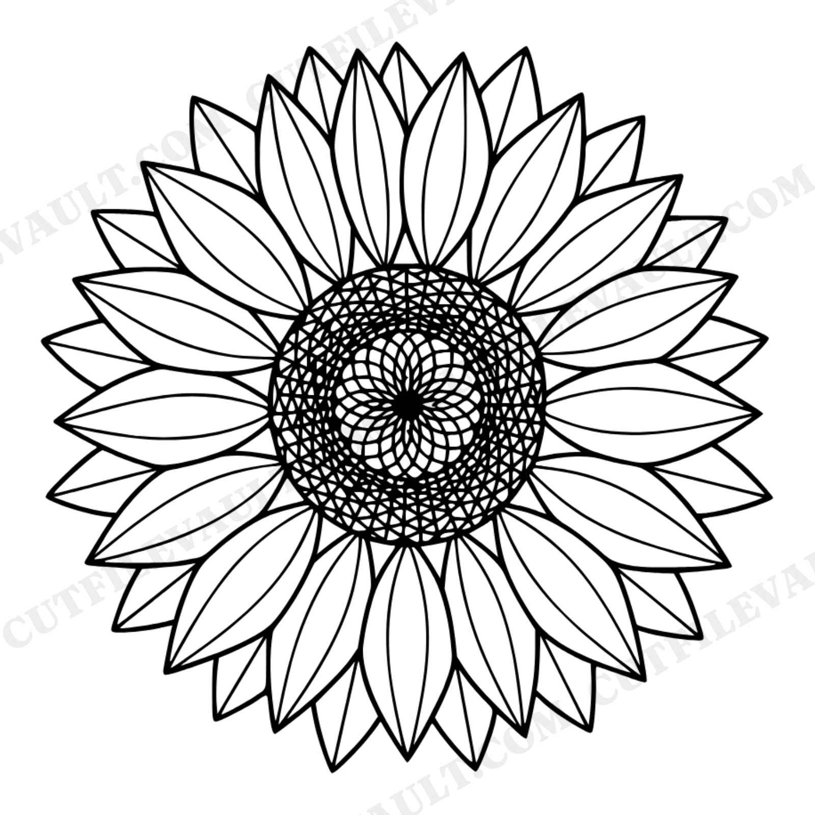 Summer Solstice Sunflower Mandala SVG PNG, Geometric Bloom Stained Glass Boho Cut File, view 1