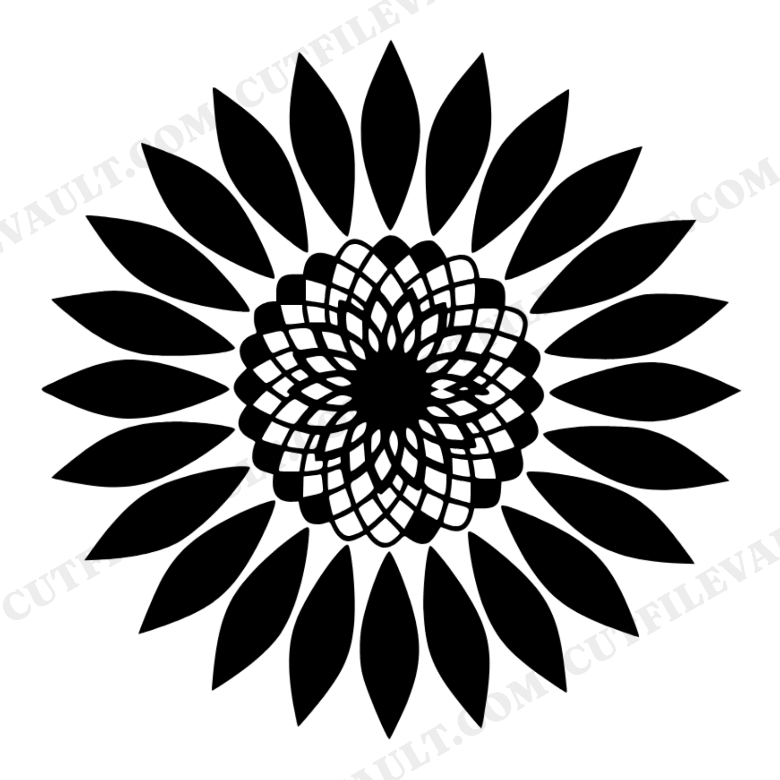 Summer Solstice Sunflower Mandala SVG PNG, Overhead Sunflower Fibonacci Spiral Cut File, view 1