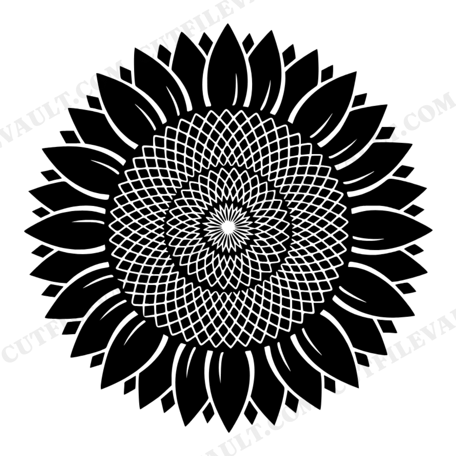 Summer Solstice Sunflower Mandala SVG PNG Overhead View Cut File Scandinavian Line Art Geometric, view 1